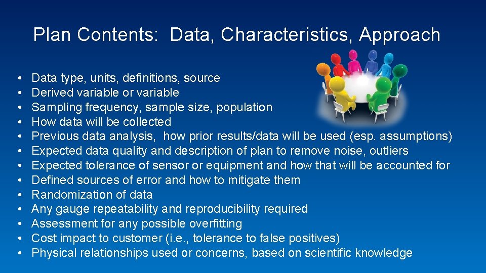 Plan Contents: Data, Characteristics, Approach • • • • Data type, units, definitions, source