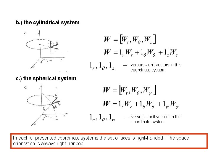 b. ) the cylindrical system versors - unit vectors in this coordinate system c.