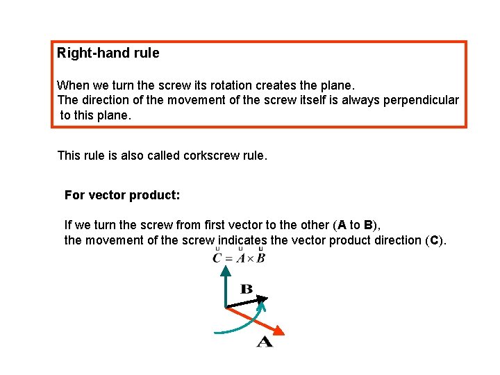 Right-hand rule When we turn the screw its rotation creates the plane. The direction