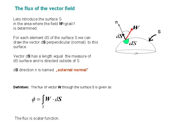 The flux of the vector field Lets introduce the surface S in the area