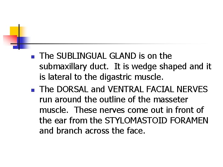 n n The SUBLINGUAL GLAND is on the submaxillary duct. It is wedge shaped n n The SUBLINGUAL GLAND is on the submaxillary duct. It is wedge shaped