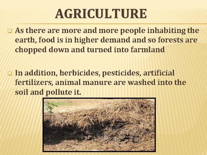 AGRICULTURE q As there are more and more people inhabiting the earth, food is AGRICULTURE q As there are more and more people inhabiting the earth, food is