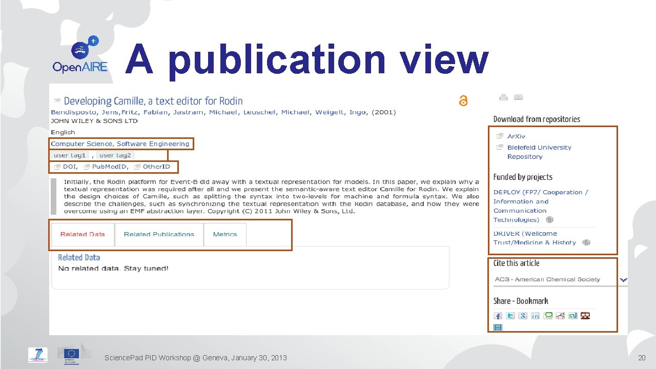 A publication view Science. Pad PID Workshop @ Geneva, January 30, 2013 20 