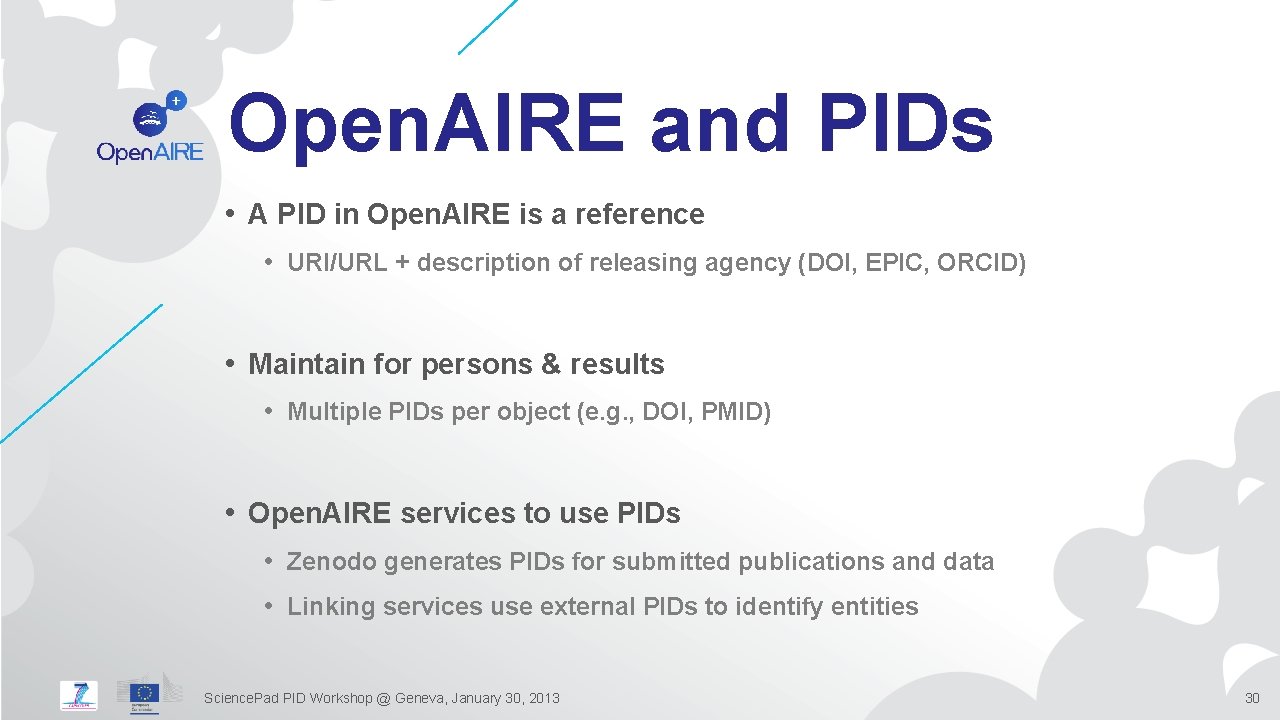 Open. AIRE and PIDs • A PID in Open. AIRE is a reference •