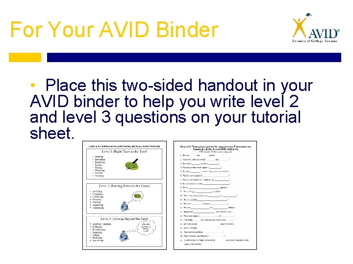 For Your AVID Binder • Place this two-sided handout in your AVID binder to