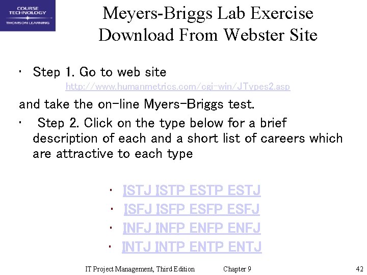 Meyers-Briggs Lab Exercise Download From Webster Site • Step 1. Go to web site