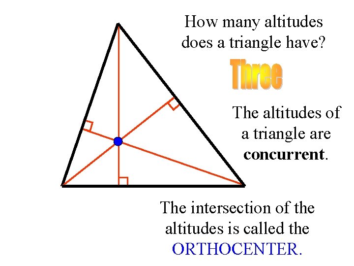 How many altitudes does a triangle have? The altitudes of a triangle are concurrent.
