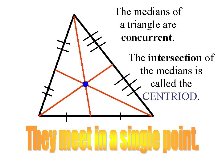 The medians of a triangle are concurrent. The intersection of the medians is called