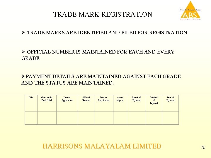 TRADE MARK REGISTRATION Ø TRADE MARKS ARE IDENTIFIED AND FILED FOR REGISTRATION Ø OFFICIAL