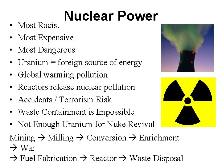  • • • Nuclear Power Most Racist Most Expensive Most Dangerous Uranium =