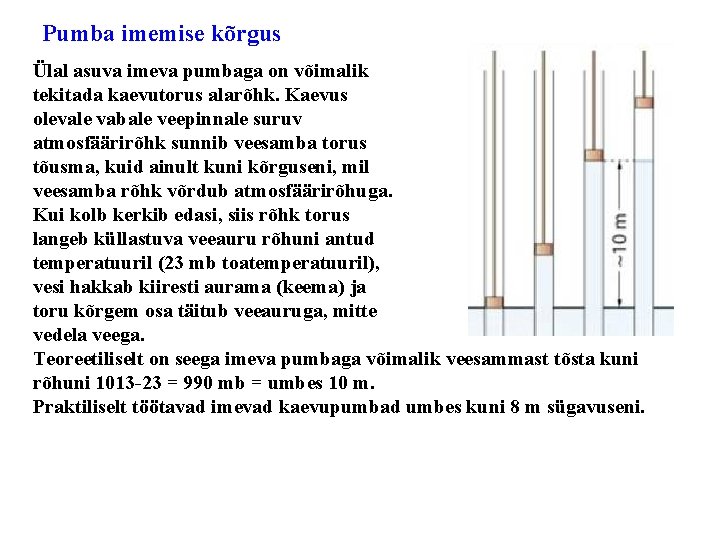 Pumba imemise kõrgus Ülal asuva imeva pumbaga on võimalik tekitada kaevutorus alarõhk. Kaevus olevale