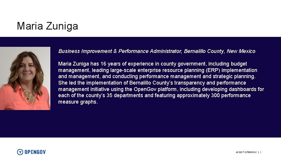 Maria Zuniga Business Improvement & Performance Administrator, Bernalillo County, New Mexico Maria Zuniga has