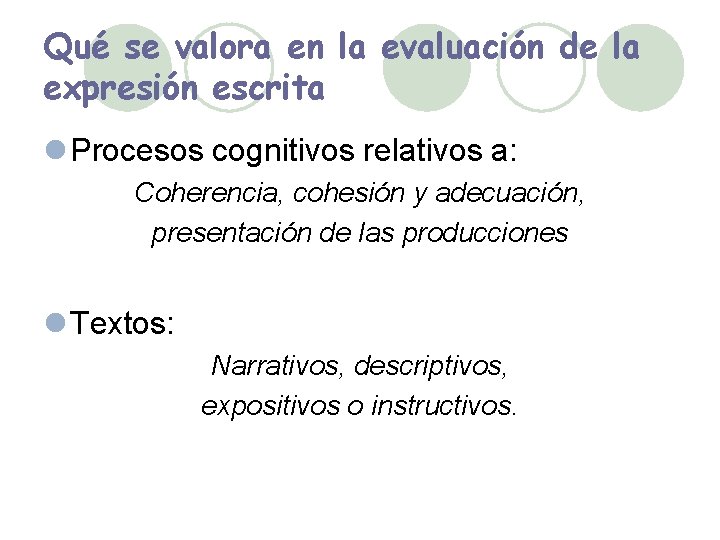 Qué se valora en la evaluación de la expresión escrita l Procesos cognitivos relativos