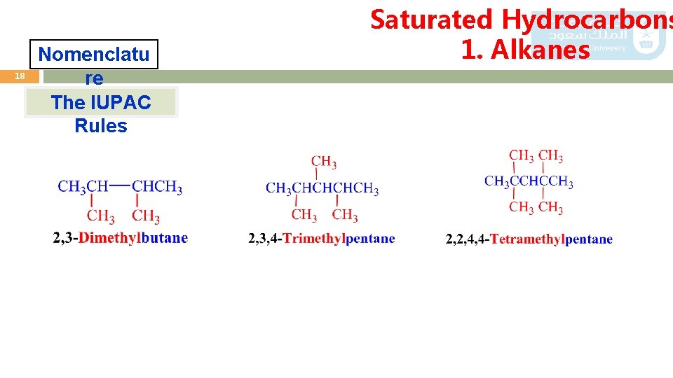 18 Nomenclatu re The IUPAC Rules Saturated Hydrocarbons 1. Alkanes 