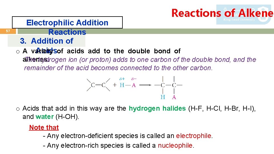 Reactions of Alkenes 57 Electrophilic Addition Reactions 3. Addition of o A variety Acidsof