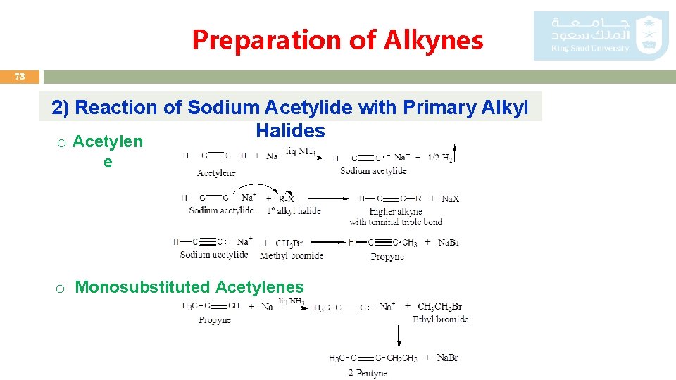 Preparation of Alkynes 73 2) Reaction of Sodium Acetylide with Primary Alkyl Halides o