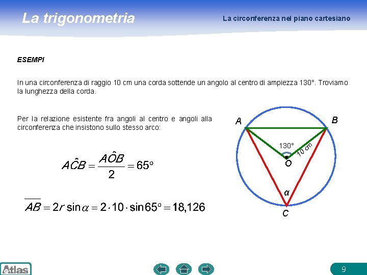 La trigonometria La circonferenza nel piano cartesiano ESEMPI In una circonferenza di raggio 10