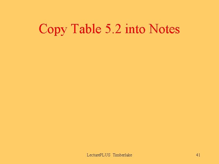 Copy Table 5. 2 into Notes Lecture. PLUS Timberlake 41 