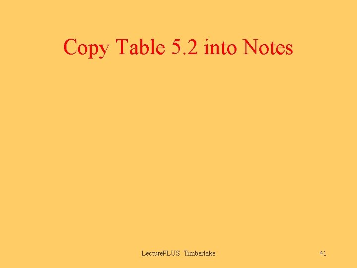 Copy Table 5. 2 into Notes Lecture. PLUS Timberlake 41 