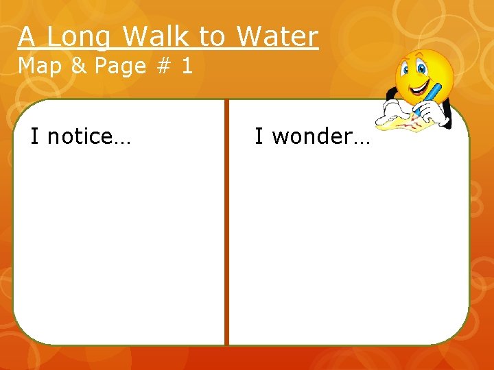 A Long Walk to Water Map & Page # 1 I notice… I wonder… A Long Walk to Water Map & Page # 1 I notice… I wonder…