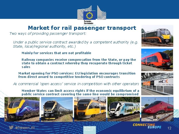 Market for rail passenger transport Two ways of providing passenger transport: Ø Under a