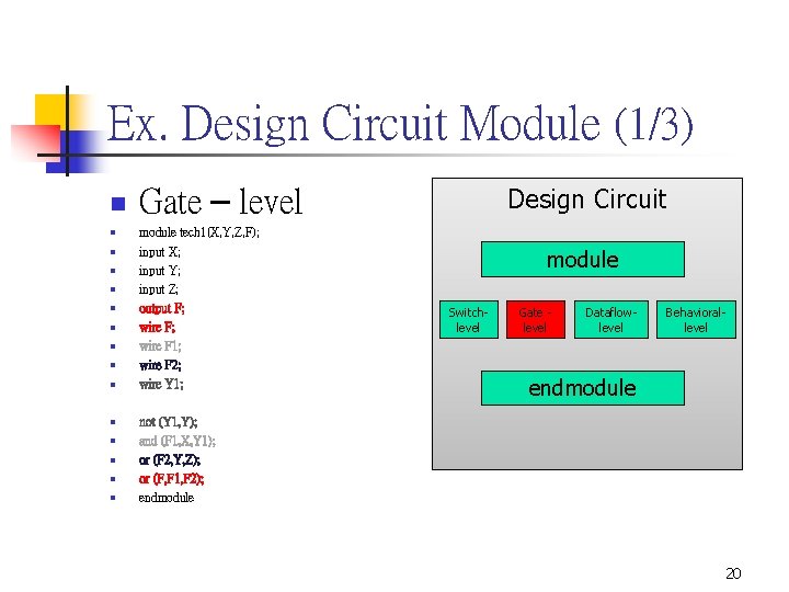 Ex. Design Circuit Module (1/3) n n n n Gate – level module tech