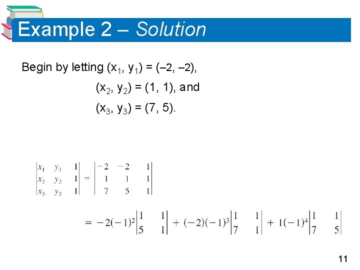 Example 2 – Solution Begin by letting (x 1, y 1) = (– 2,