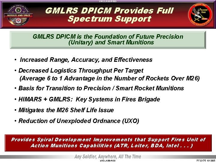 UNCLASSIFIED GMLRS DPICM Provides Full Spectrum Support GMLRS DPICM is the Foundation of Future UNCLASSIFIED GMLRS DPICM Provides Full Spectrum Support GMLRS DPICM is the Foundation of Future