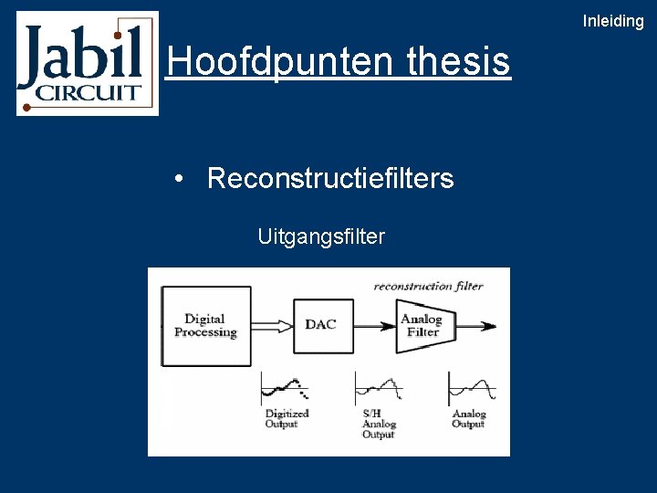 Inleiding Hoofdpunten thesis • Reconstructiefilters Uitgangsfilter 