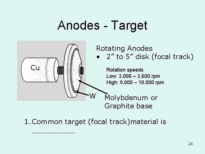 Anodes - Target Rotating Anodes • 2” to 5” disk (focal track) Cu Rotation