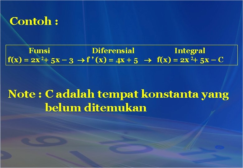 Contoh : Funsi Diferensial Integral f(x) = 2 x 2+ 5 x – 3