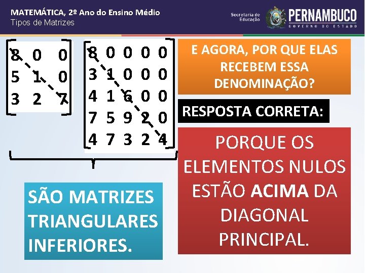 MATEMÁTICA, 2º Ano do Ensino Médio Tipos de Matrizes 8 0 0 5 1