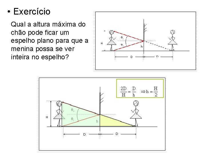  • Exercício Qual a altura máxima do chão pode ficar um espelho plano