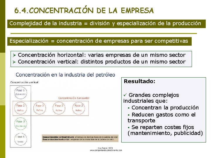 6. 4. CONCENTRACIÓN DE LA EMPRESA Complejidad de la industria = división y especialización