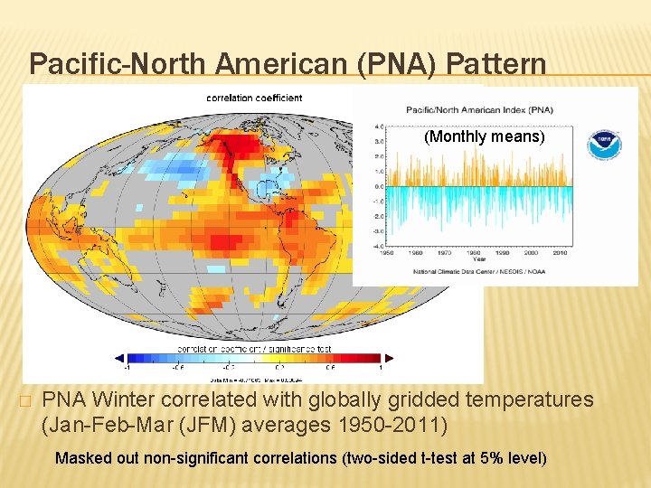 Pacific-North American (PNA) Pattern (Monthly means) � PNA Winter correlated with globally gridded temperatures