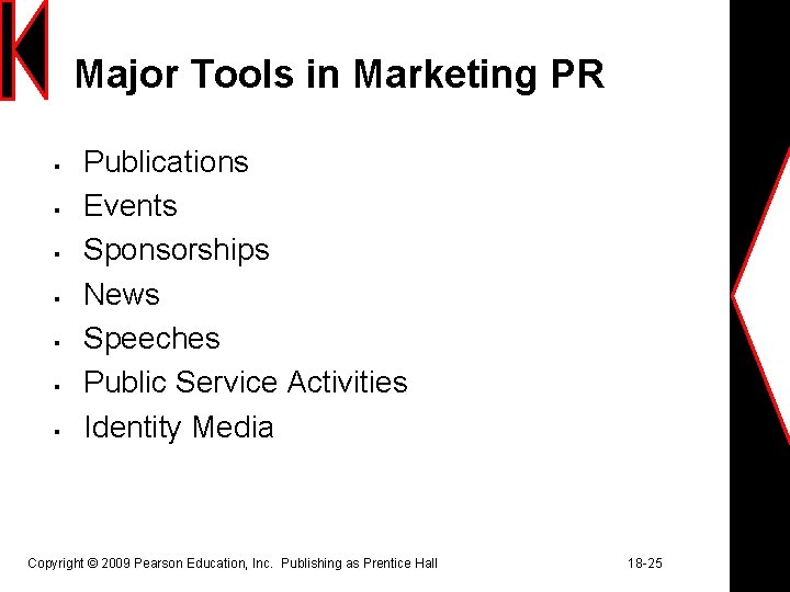 Major Tools in Marketing PR § § § § Publications Events Sponsorships News Speeches