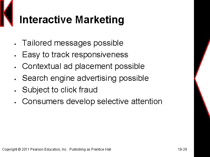 Interactive Marketing § § § Tailored messages possible Easy to track responsiveness Contextual ad