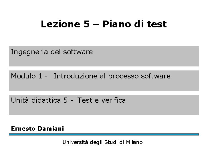 Lezione 5 – Piano di test Ingegneria del software Modulo 1 - Introduzione al