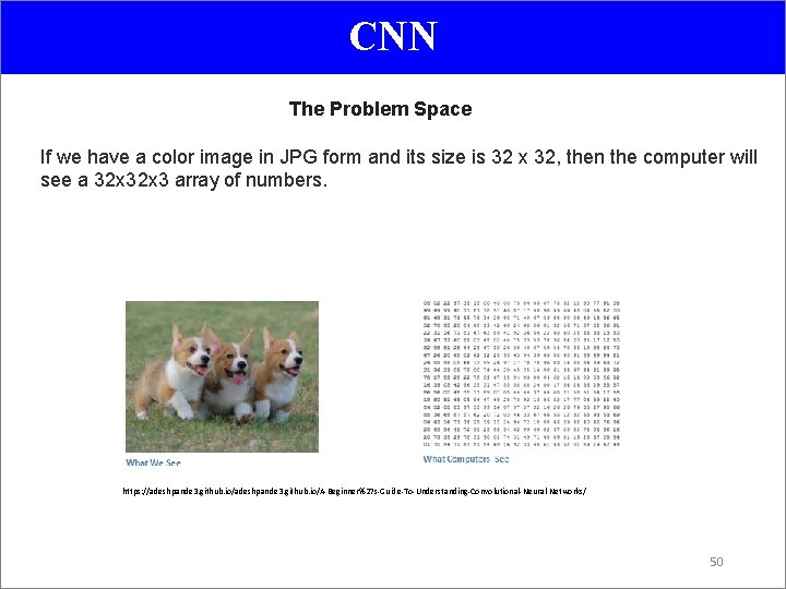 CNN The Problem Space If we have a color image in JPG form and