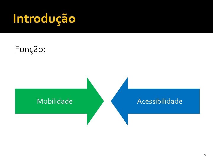 Introdução Função: Mobilidade Acessibilidade 9 