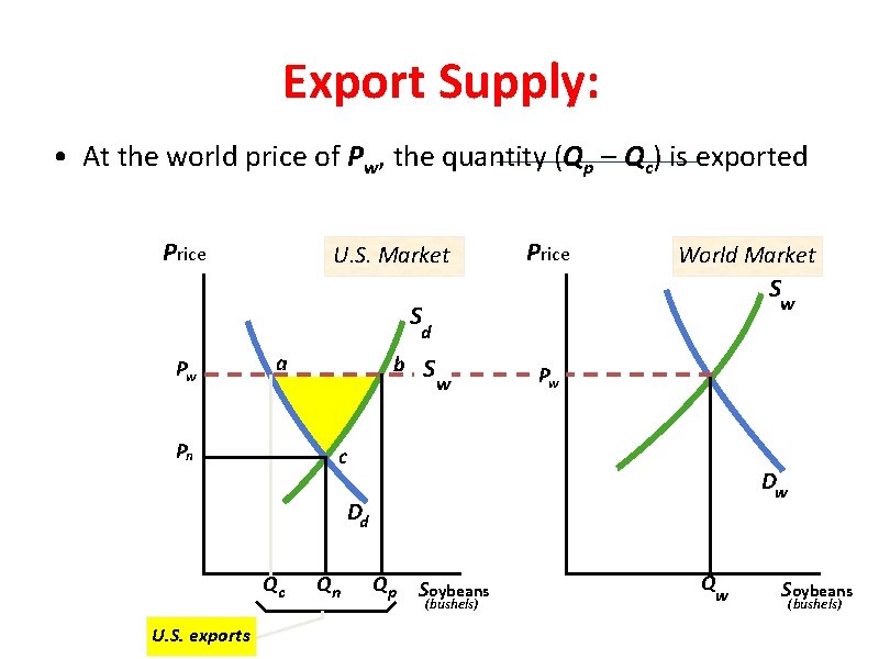 Export Supply: • At the world price of Pw, the quantity (Qp – Qc)