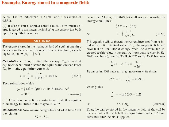 Example, Energy stored in a magnetic field: 