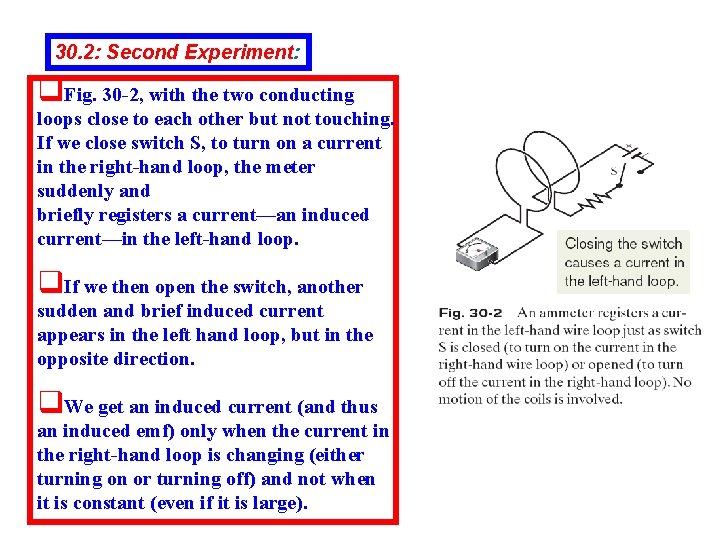 30. 2: Second Experiment: q. Fig. 30 -2, with the two conducting loops close