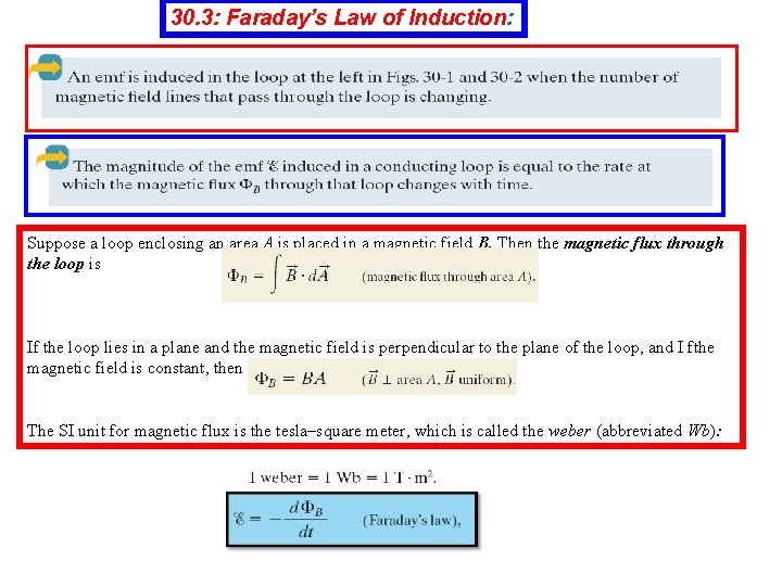 30. 3: Faraday’s Law of Induction: Suppose a loop enclosing an area A is