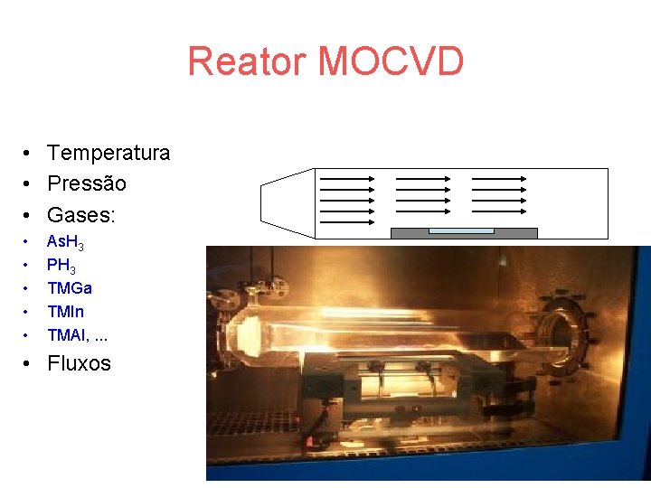 Reator MOCVD • Temperatura • Pressão • Gases: • • • As. H 3
