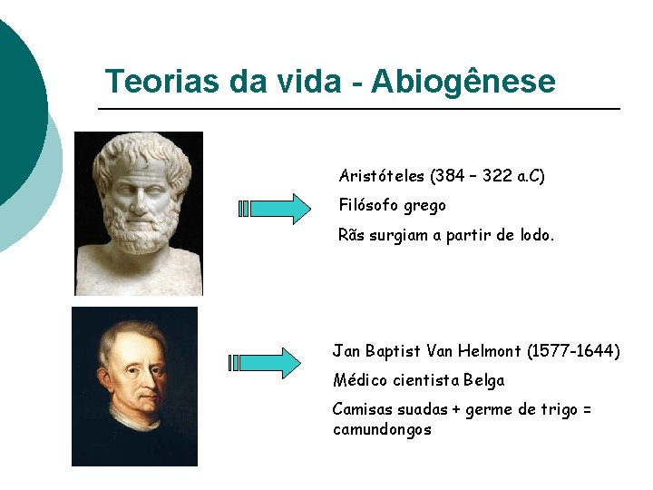 Teorias da vida - Abiogênese Aristóteles (384 – 322 a. C) Filósofo grego Rãs Teorias da vida - Abiogênese Aristóteles (384 – 322 a. C) Filósofo grego Rãs