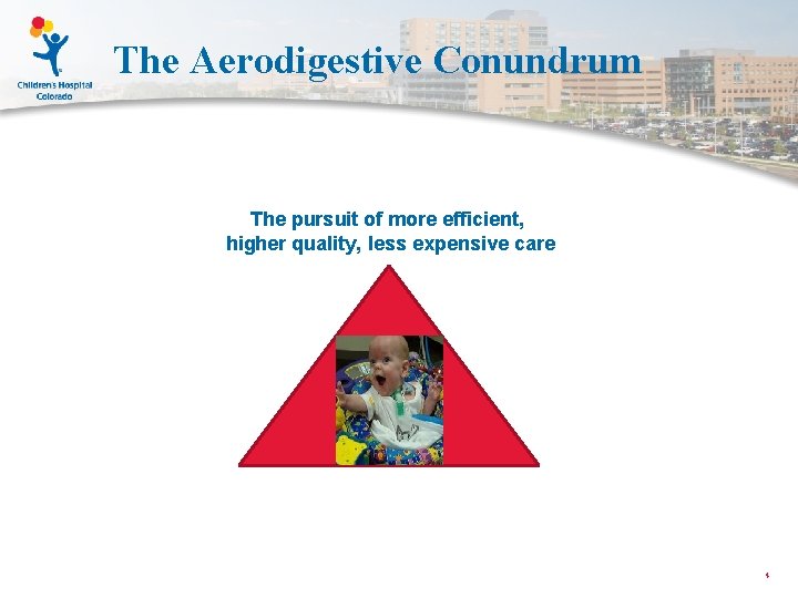 The Aerodigestive Conundrum The pursuit of more efficient, higher quality, less expensive care 4