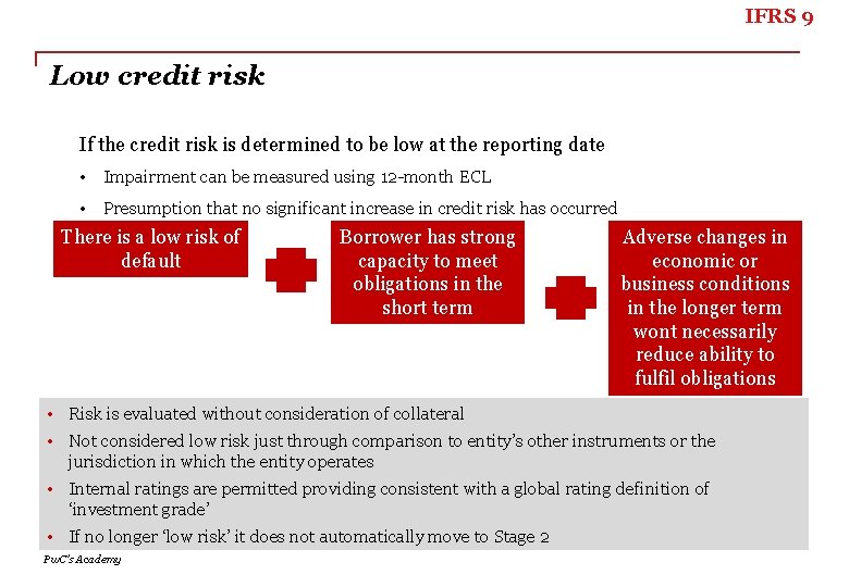 IFRS 9 Low credit risk If the credit risk is determined to be low