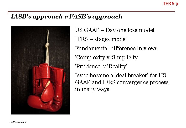 IFRS 9 IASB’s approach v FASB’s approach US GAAP – Day one loss model