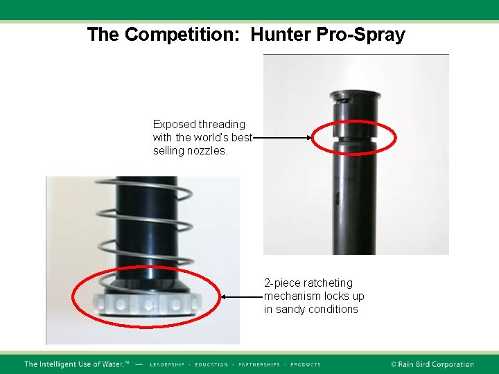 The Competition: Hunter Pro-Spray Exposed threading with the world’s best selling nozzles. 2 -piece